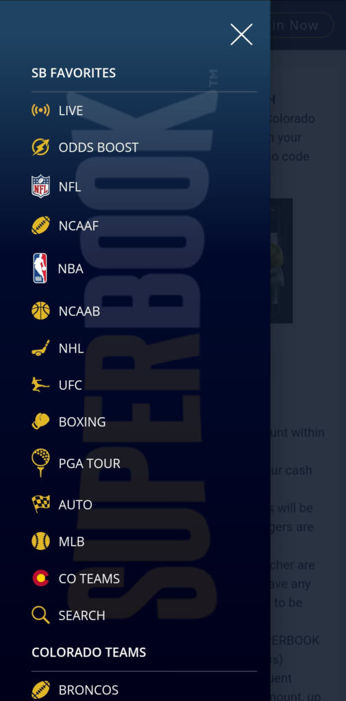 SuperBook Sports App Screenshot
