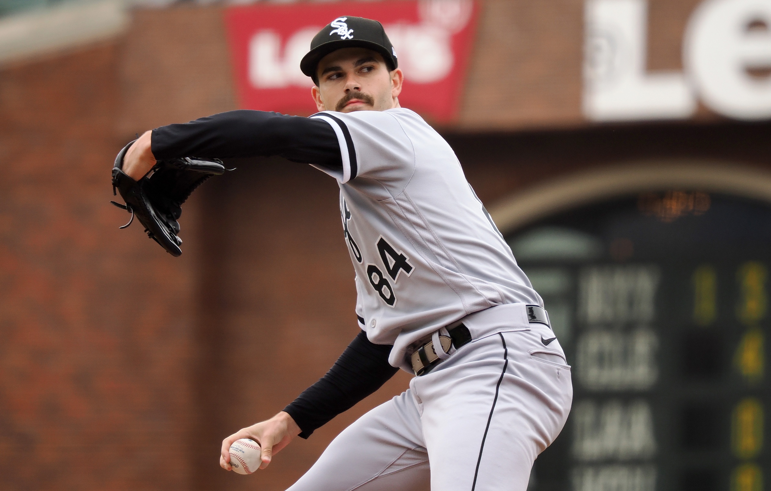 Jul 2, 2022; San Francisco, California, USA; Chicago White Sox starting pitcher Dylan Cease (84) pitches the ball against the San Francisco Giants during the first inning at Oracle Park. Mandatory Credit: Kelley L Cox-USA TODAY Sports
